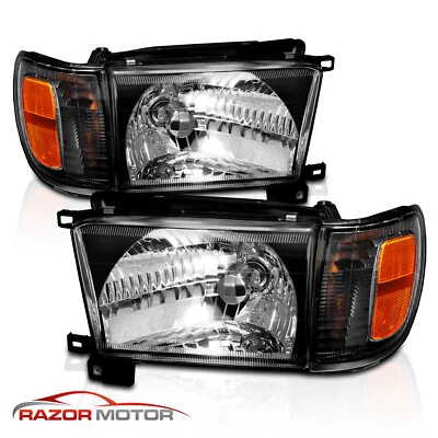 1996-1998 Black Glass Headlight + Corner Light Pair For Toyota 4Runner w/ Bulb - Image 1 of 4
