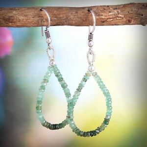 Natural Emerald Beads Earrings Gemstone Beaded Hoop Jewelry For Gift 3 MM 1.5"