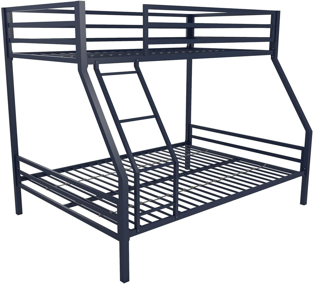 Metal Bunk Bed Twin Over Full Frame With Ladder Durable Adult Children Bedroom