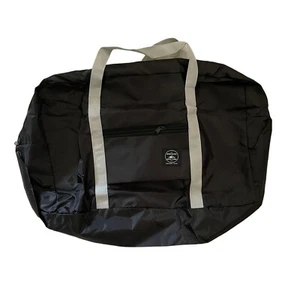 Foldable Large Black Travel Duffel Bag With Gray Straps and Front Pocket - Picture 1 of 9