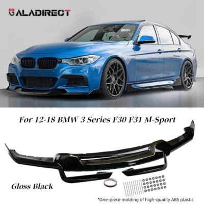 Para BMW F30 F31 M-Sport 2012-2018 negro brillante labio delantero de una pieza + colmillo de parachoques Foto 1 de 4