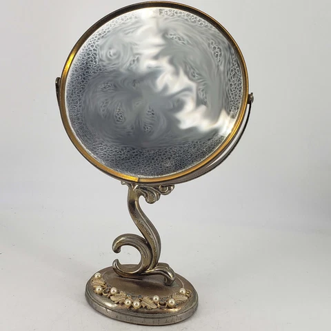 Vintage Matson Jeweled Pearl Ormolu Standing Swivel Mirror Hollywood Regency Cover