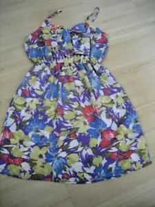 NEW S Blue Pink I LOVE H81 Mini Sun Dress Chiffon Floral Spaghetti CottageCore - Picture 1 of 10