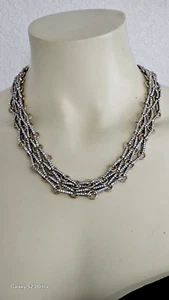 RARE BANNANA REPUBLIC necklace tiny rhinestone & gold rings on silver plate 10" - Picture 1 of 12