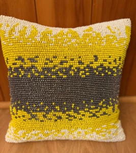 Crate & Barrel Beaded Throw Pillow 12x12" Yellow, Grey, White Beads - Picture 1 of 8