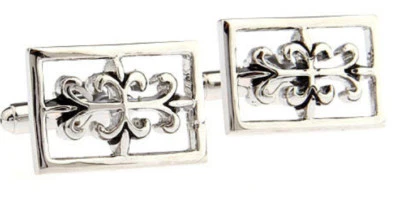 Unico Rettangolo Gotico Ispirato Argento Rodio Gemelli Da Gemelli Diretta - Immagine 1 di 4