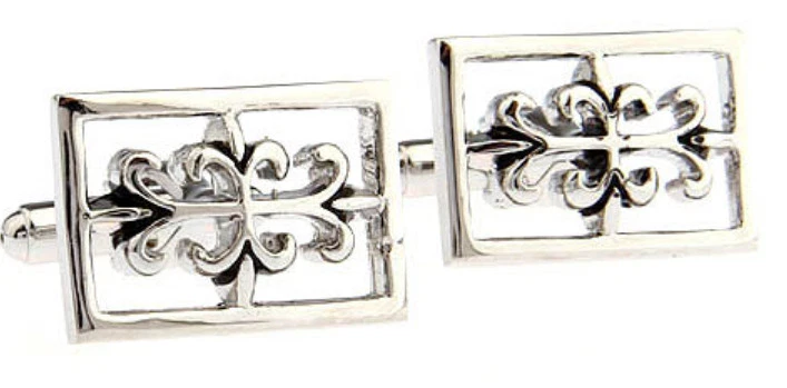 Unico Rettangolo Gotico Ispirato Argento Rodio Gemelli Da Gemelli Diretta - Immagine 1 di 4