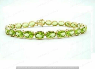 9 CT Oval Cut Green Peridot Women's Tennis Bezel Bracelet 14K Yellow Gold Finish - Image 1 of 4