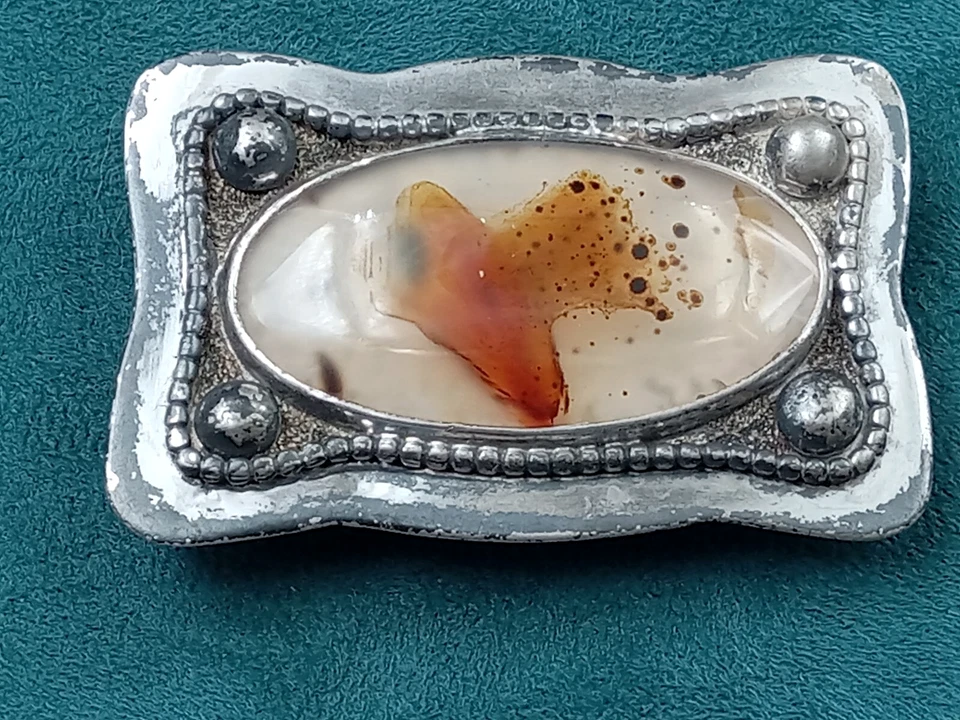 Diapositiva Bolo de plata de ley con ajuste de piedras preciosas de ágata cabujón: 2" x 1,4" y 28 g. Foto 1 de 4