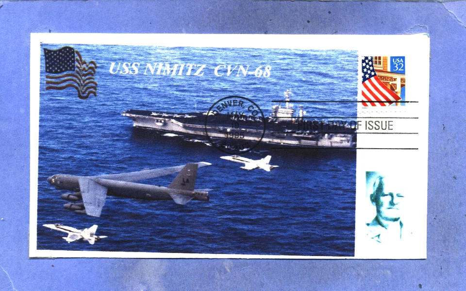 USS NIMITZ CVN-68 Aircraft Carrier Color Photo, B -52, F-18 First Day Issue PM - Image 1 of 1