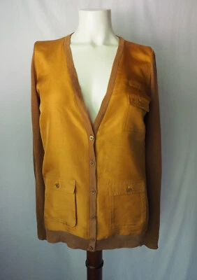 J. Crew Collection Silk Linen V-Neck Cardigan Pockets Bronze Brown XS - Image 1 of 4