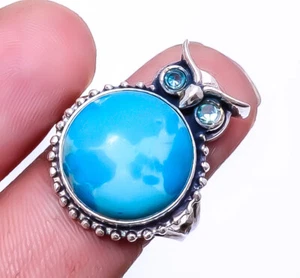 Larimar & Blue Topaz 925 Sterling Silver Owl Ring S.8 R_8068_66_4 Valentine Gift - Picture 1 of 3