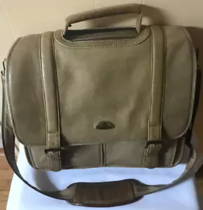 Vintage SAMSONITE Dark Beige Leather Messenger Laptop Briefcase BAG 16” X 14” - Picture 1 of 15