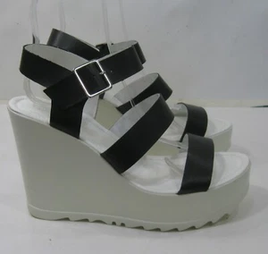 BLACK WHITE 4.5"Wedge Heel 2"Platform Open Toe Shoes WOMEN Size 6 - Picture 1 of 5