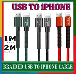 Long Heavy Duty Braided USB Fast Charger Cable Lead for iPhone 14 13 12 11 X 7 8 - Picture 1 of 8