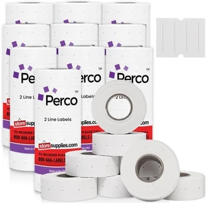 Perco 2 Zeilen Weiße Etiketten - 80 Rollen, 10 Hüllen, 80.000 Blanko Preis und Datum... - Bild 1 von 7