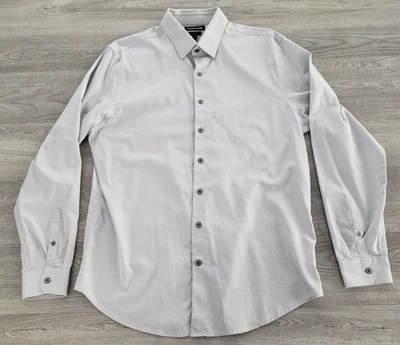 Express 1MX Classic Fit Men's Button up Light Grey Long Sleeve Shirt L 16–16.5 - Image 1 of 4