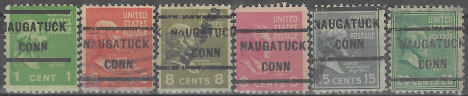 CONNECTICUT PRECANCELS, PREXYS, NAUGATUCK, TYPE 232, 6 DIFFERENT - Image 1 of 1