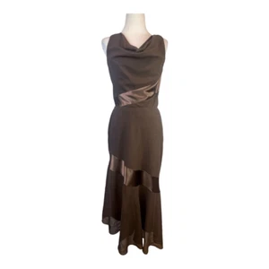 Coldwater Creek  Top & Skirt Set Sz 8 Brown Satin Cocktail Cowl NeckY2K - Picture 1 of 12