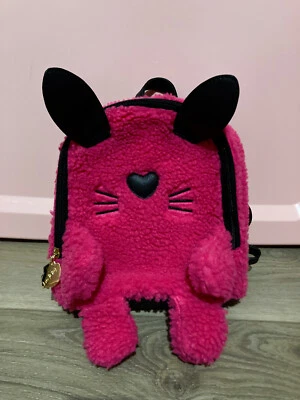 RARO 9" LUV BETSEY JOHNSON MINI MOCHILA CONEJITO PELUDO ROSA INTENSO NEGRO RIBETE Foto 1 de 4