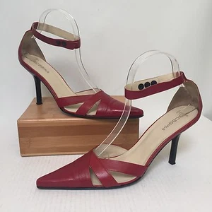 BCBGirls Max Azria Deep Red Leather Point Toe Ankle Strap 3 3/4" Heels 9.5   - Picture 1 of 9