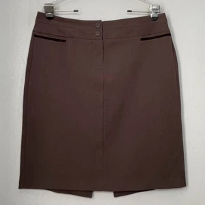 Studio Y Womens Size 11 12 Dark Brown Pencil Skirt Earthy Career Velvet Trim - Picture 1 of 9
