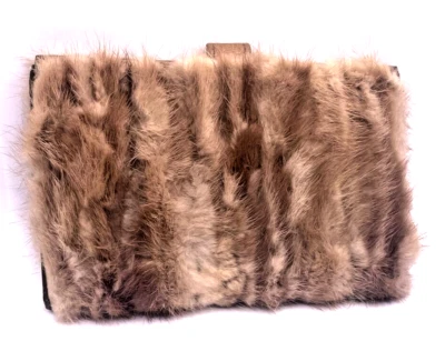 Assinado St. Thomas~Honey Kid~Blonde Mink~Kiss Clasp~Carteira/Bolsa de Noite~c. 1950 - Imagem 1 de 4