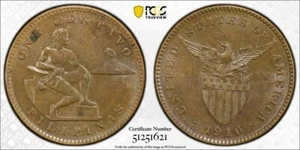 1910-S U.S. Philippines 1 Centavo PCGS MS63BN Lot#G9208 Choice UNC! - Picture 1 of 4