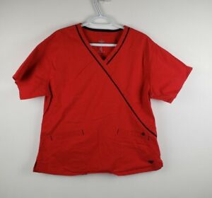 Med Couture E-Z-Flex Womens Scrub Top Red Black Accents Size L
