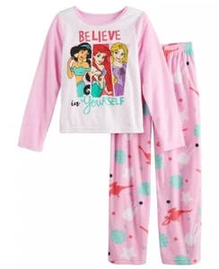 Disney PRINCESS Pajamas Girls 10 NeW Pink Shirt Pants Pjs Believe In Yourself - Picture 1 of 6