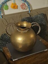 Large Vintage Brass Vase Round shape with Swirling Handles