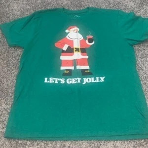 Let's Get Jolly green Christmas Santa clause drink t shirt size large holiday - Picture 1 of 4