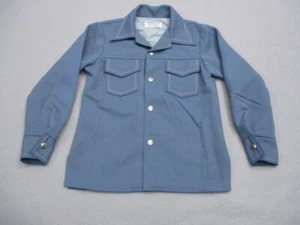 Vtg Farah Youth Boys Jacket Sz L Snap Front Coat Blue Point Collared USA Made 70 - Picture 1 of 7