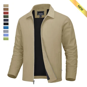 Men's Light Thin Casual Jacket Golf Sport Windbreaker Front Zip Panel Jackets - Picture 1 of 93