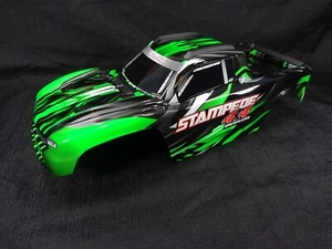 New Traxxas Stampede 4x4 Green Black Painted Body Shell Lid Decals Clipless - Picture 1 of 6