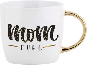  Metallic Gold and White Stoneware Coffee Mug, 14-Ounce, Mom Fuel - Picture 1 of 2