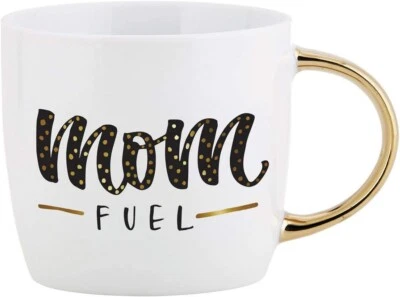  Metallic Gold and White Stoneware Coffee Mug, 14-Ounce, Mom Fuel - Image 1 of 2