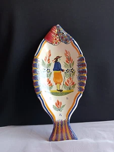 Henriot Quimper Faience Pottery Fish Shaped Dish 540 France Signed - Picture 1 of 19