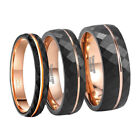Rose Gold & Brushed Black Tungsten Carbide Men Women Wedding Bands Promise Ring
