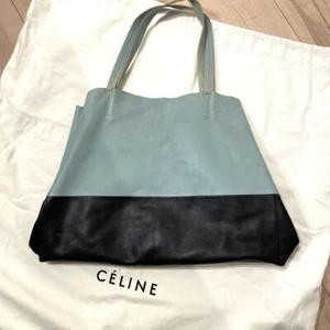 Celine Beuteltasche Tasche horizontal Cabas Leder blau schwarz echt Rang AB #377 - Bild 1 von 14