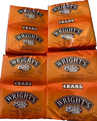 Wrights Traditional Soap with Coal Tar Fragrance 16 x 100g Bars Four Packs Of 4