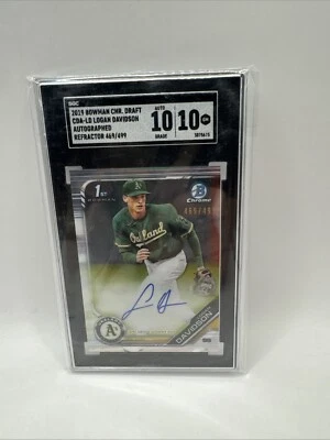 2019 Bowman Draft LOGAN DAVIDSON Chrome 1st REFRACTOR AUTO SGC 10 A's CALLED UP - Image 1 of 2