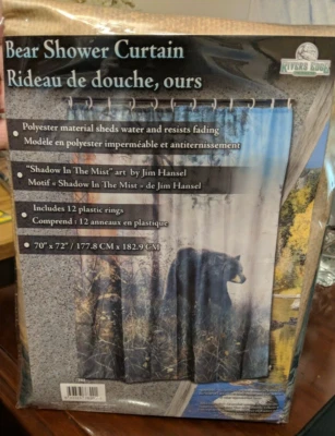 Black Bear Shower Curtain Rustic n 70" x 72"  CABIN LODGE WILDLIFE HUNT/ FISH - Image 1 of 3