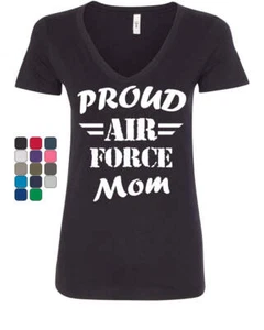 Proud Air Force Mom Women's V-Neck T-Shirt Military Patriot Heroic Mother's Day - Picture 1 of 10