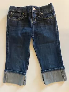 Girls Old Navy Capri Jeans Size 7 Dark Wash Blue Denim Cuffed Adjustable waist - Picture 1 of 6