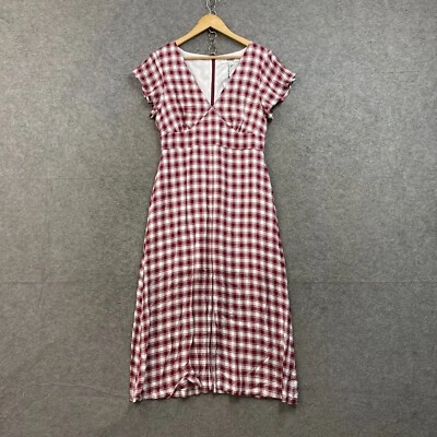 NUEVO BB Dakota Vestido Rojo Blanco Cuadros Manga Corta Midi Forrado Cuello en V 48735 Foto 1 de 4