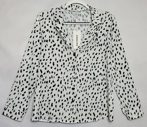 Blusa Camisa Para Mujer Nueva con Etiquetas Ecowish Abotonada Blanca con Manchas Dálmatas Negras Talla S - Imagen 1 de 6