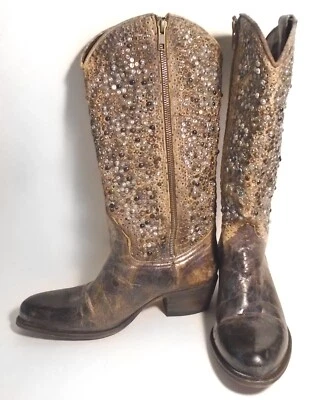 BOTAS DE MOTOCICLISTA/VAQUERO DE $700 RARAS Deborah FRYE Marrón ESTUDDEADAS 5.5 6 ESPAÑA Foto 1 de 4