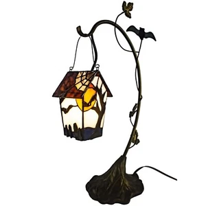 Bieye L10938 Spooky Graveyard Tiffany Style Stained Glass Birdhouse Table Lam... - Picture 1 of 8