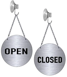 Open-Closed-Edelstahl-130 mm Ø-Türschild-Hinweisschild-Schild-Wendeschild - Bild 1 von 2